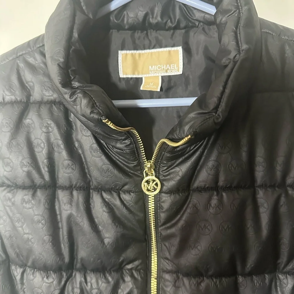 Michael Kors Black Puffer Vest with Gold Accents